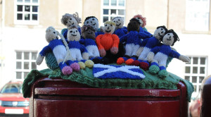 Knitted football team photo by Chloe Forbes-Kindlen